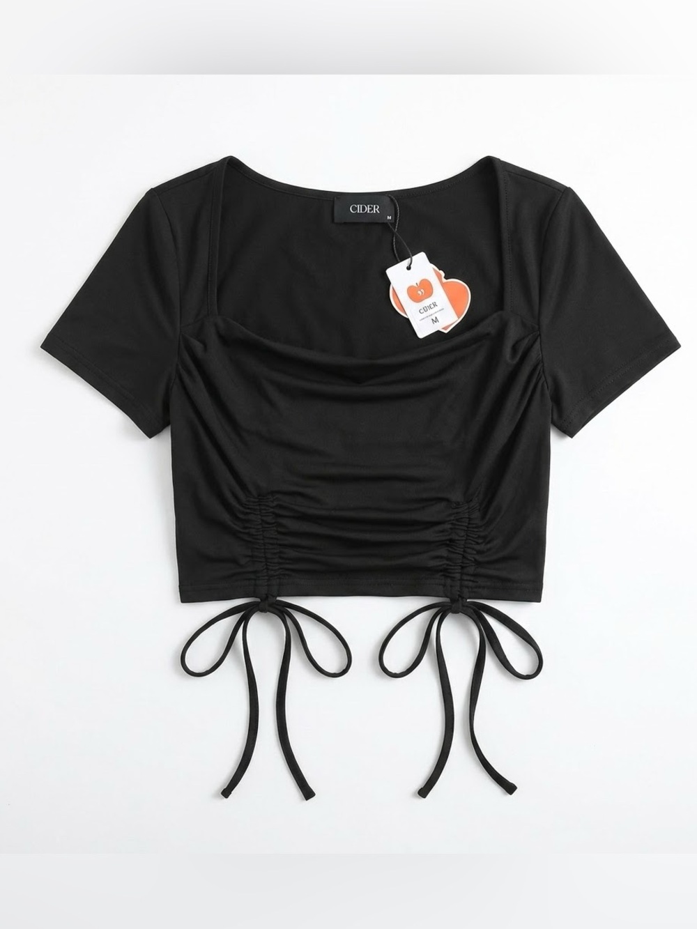 Cider Black Ruched Drawstring Crop Top Scoop Neck Y2K Coquette NWT M